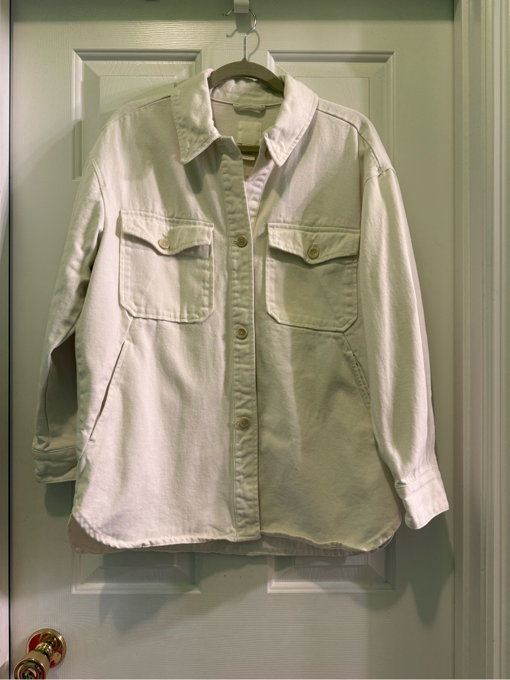 Women's Cream Baggy Boyfriend Button-Front Utility Jacket